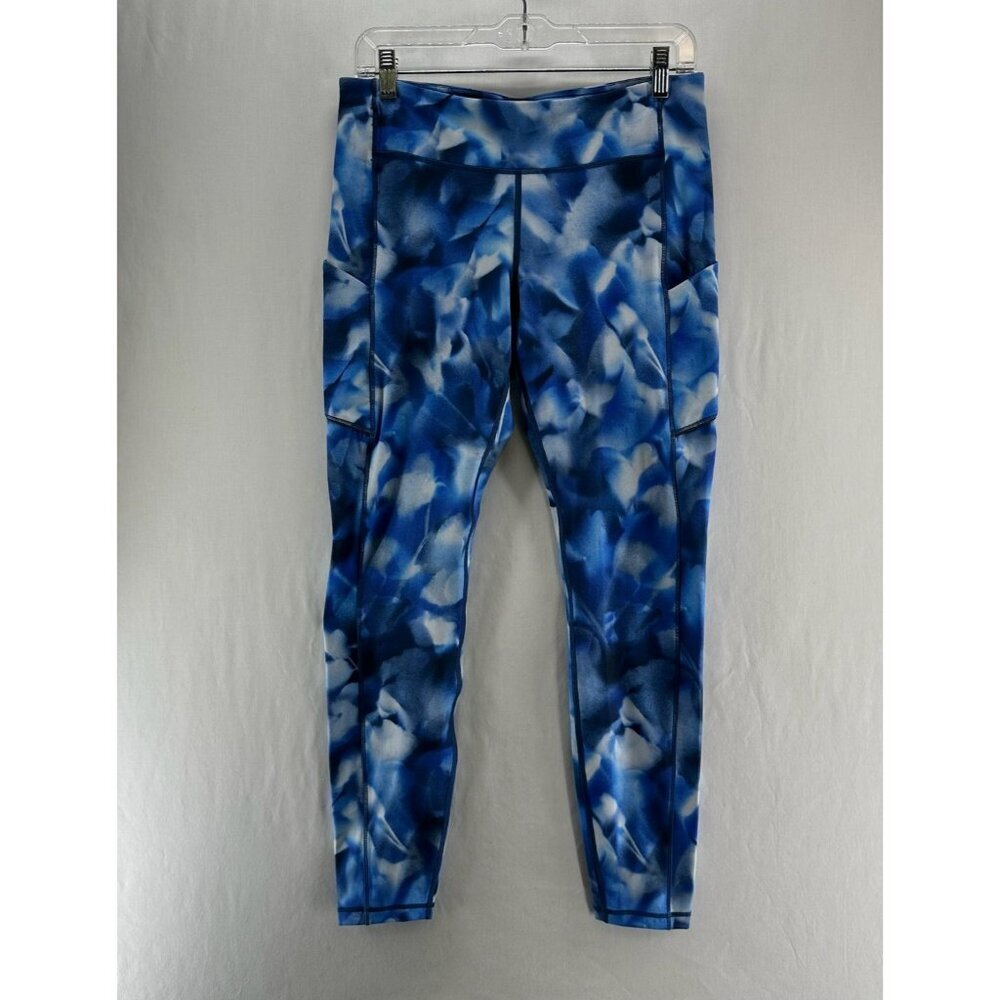 Lululemon Speed Up Leggings Size 10 Pockets Compression Abstract White Blue